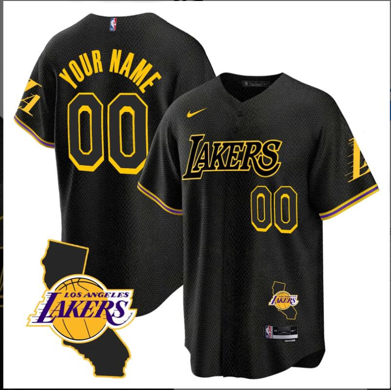 Men Los Angeles Lakers California Patch Baseball Mamba Custom black NBA Jersey->customized nfl jersey->Custom Jersey